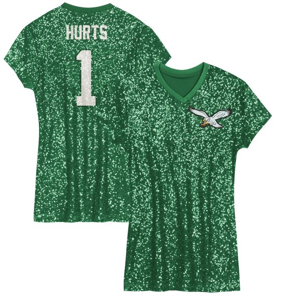 girls youth jalen hurts kelly green philadelphia eagles sequin player name  number v-neck dress | NFL Jerseys & Hats Collection at Eagles Jerseys
