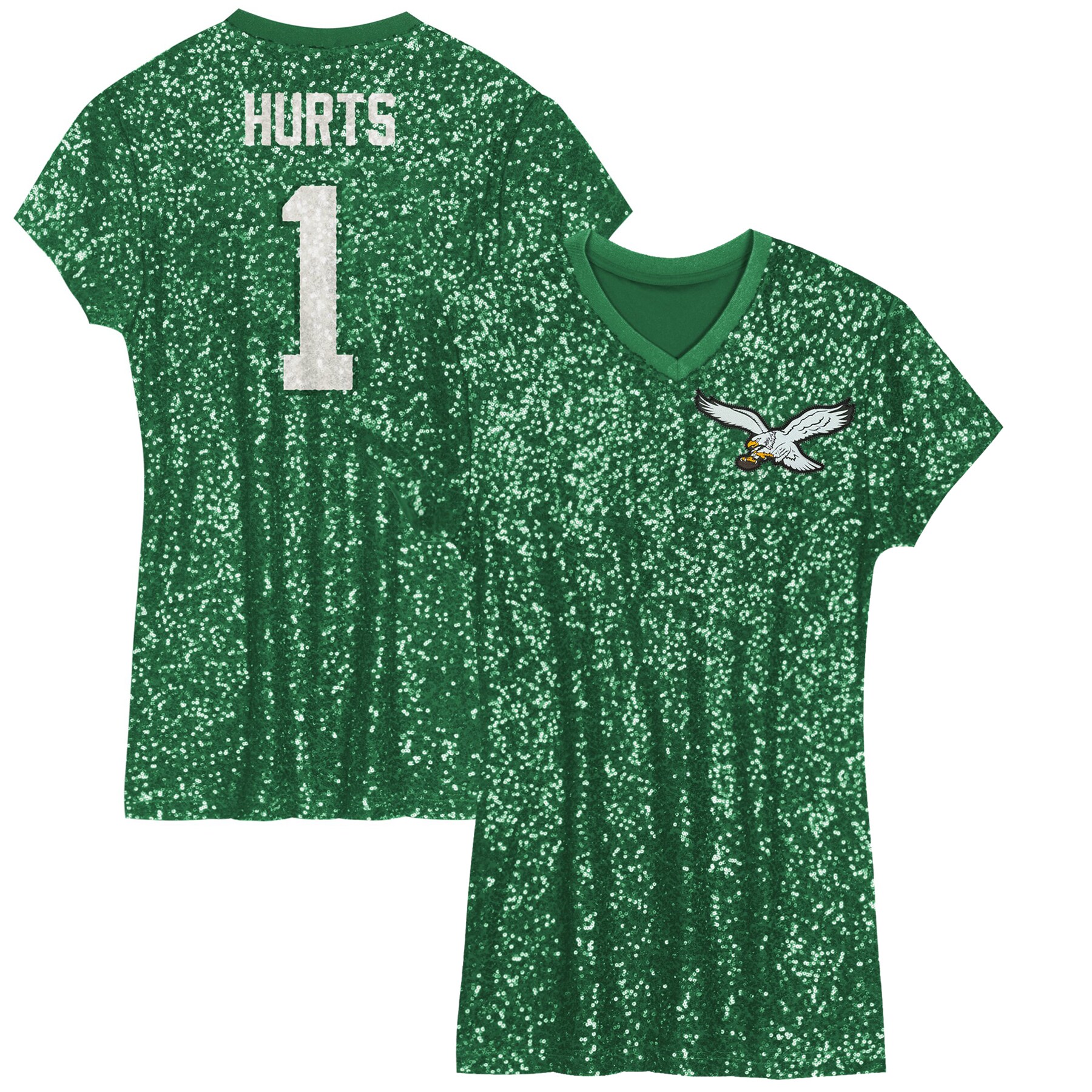 girls youth jalen hurts kelly green philadelphia eagles sequin player name  number v-neck dress | NFL Jerseys & Hats Collection at Eagles Jerseys