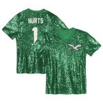 girls youth jalen hurts kelly green philadelphia eagles sequin v-neck fashion jersey | NFL Jerseys & Hats Collection at Eagles Jerseys