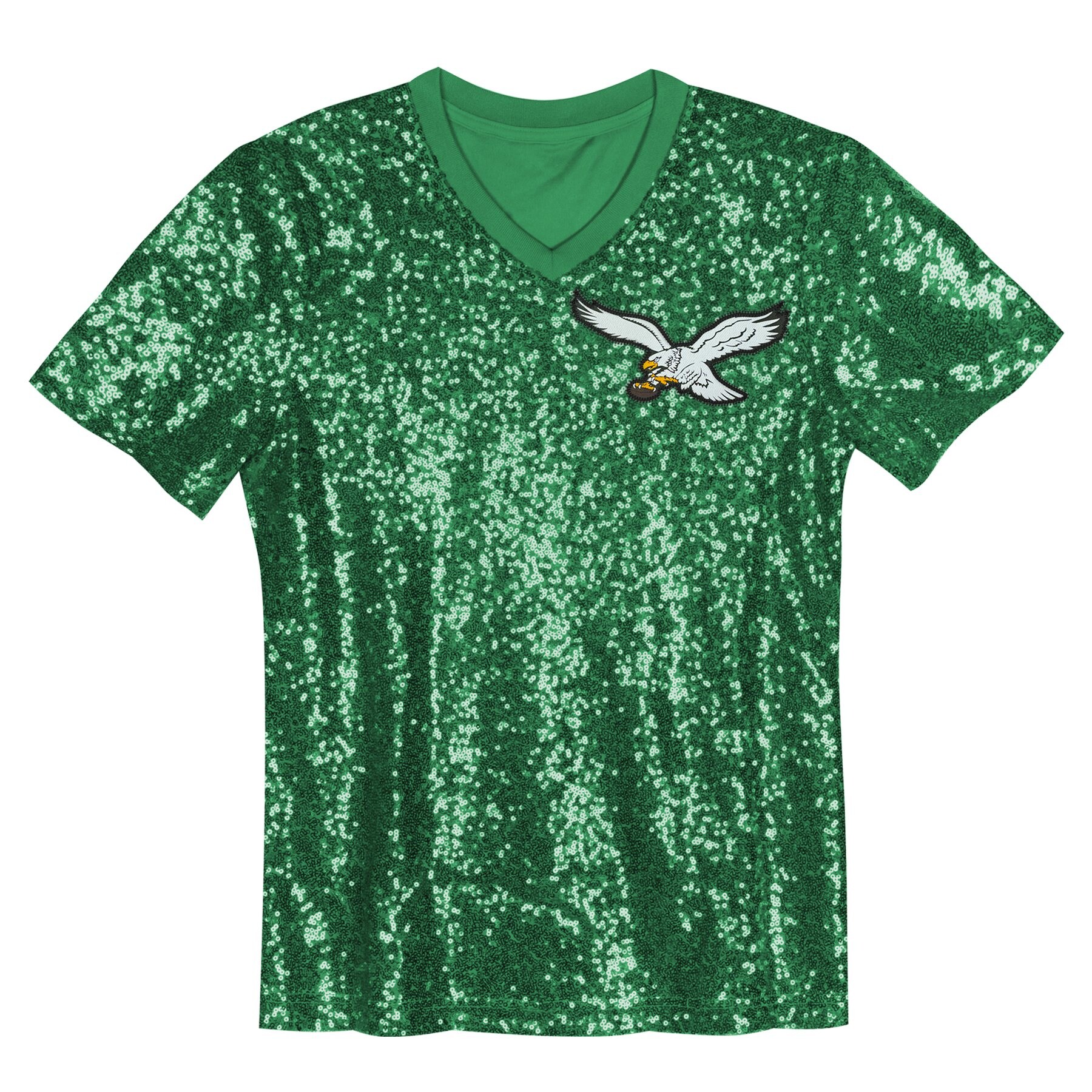 girls youth jalen hurts kelly green philadelphia eagles sequin v-neck fashion jersey | NFL Jerseys & Hats Collection at Eagles Jerseys