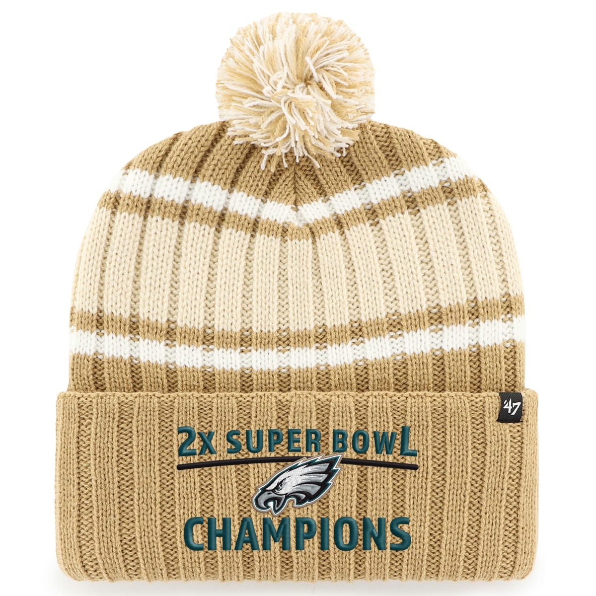 mens 47 khaki philadelphia eagles two-time super bowl champions plateau cuffed knit with pom | NFL Jerseys & Hats Collection at Eagles Jerseys