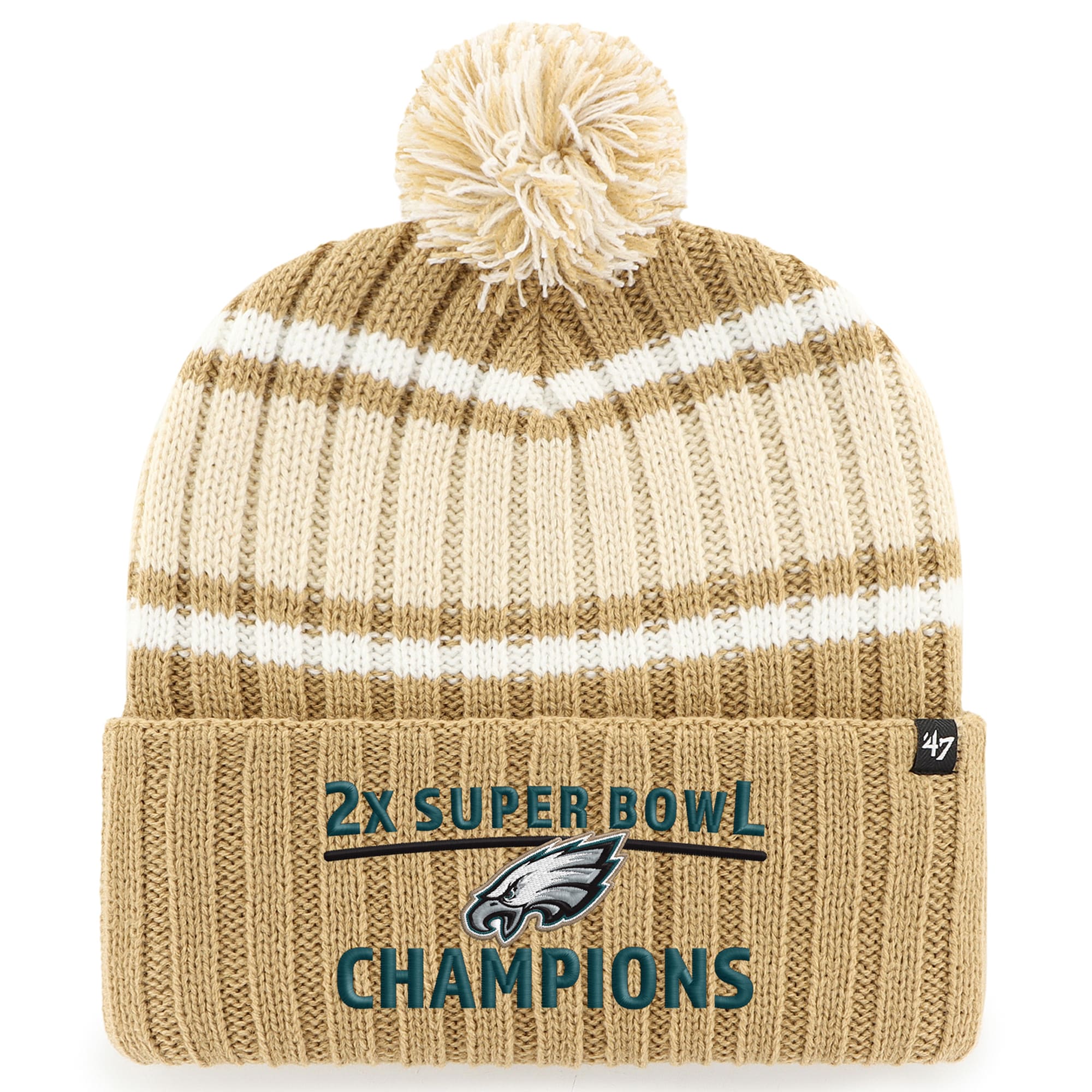 mens 47 khaki philadelphia eagles two-time super bowl champions plateau cuffed knit with pom | NFL Jerseys & Hats Collection at Eagles Jerseys