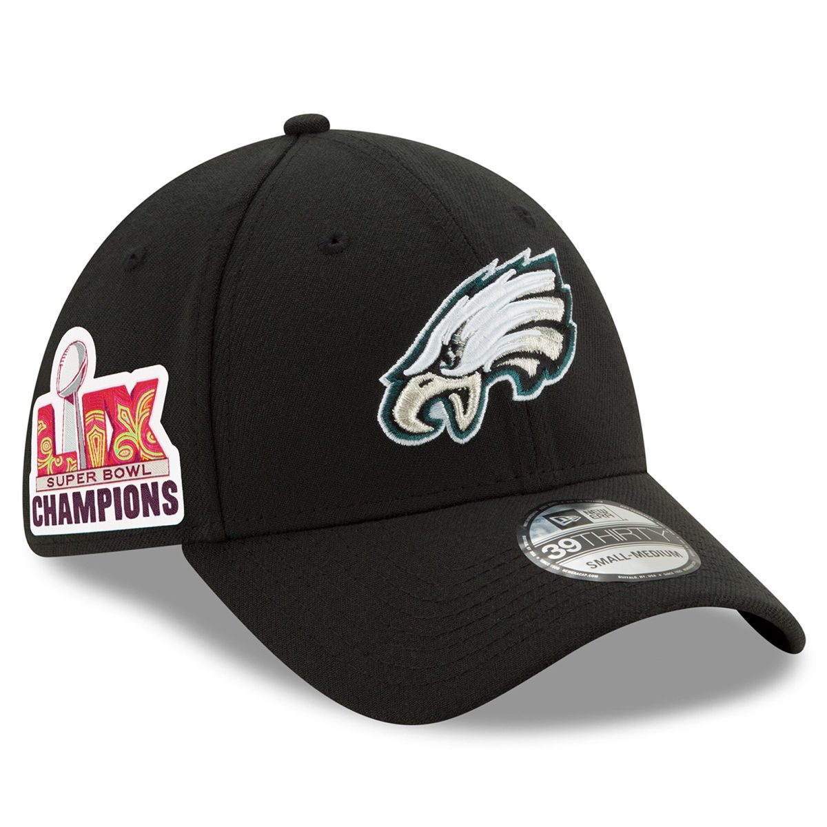 mens new era black philadelphia eagles super bowl lix champions side patch 39thirty flex hat – 202854744 | NFL Jerseys & Hats Collection at Eagles Jerseys