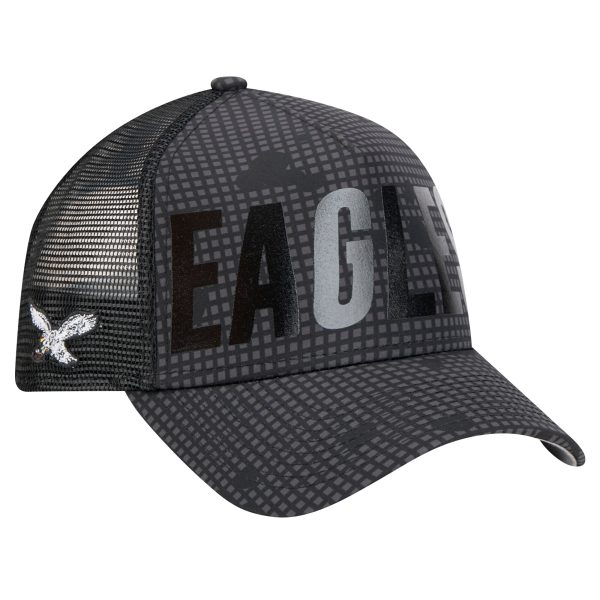 mens new era black philadelphia eagles throwback midnight ink tonal text a-frame trucker 9forty adjustable hat | NFL Jerseys & Hats Collection at Eagles Jerseys