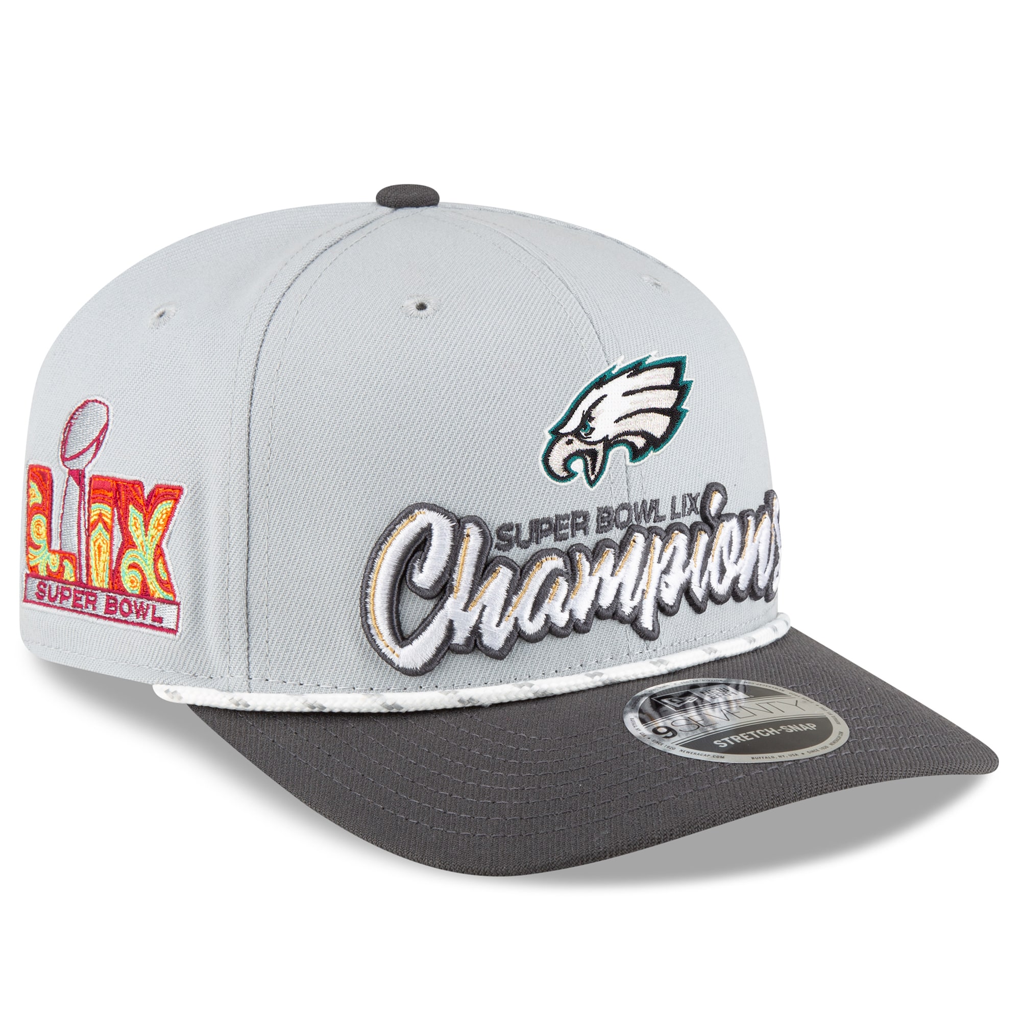 mens new era graycharcoal philadelphia eagles super bowl lix champions locker room trophy collection 9seventy rope adjustable hat | NFL Jerseys & Hats Collection at Eagles Jerseys