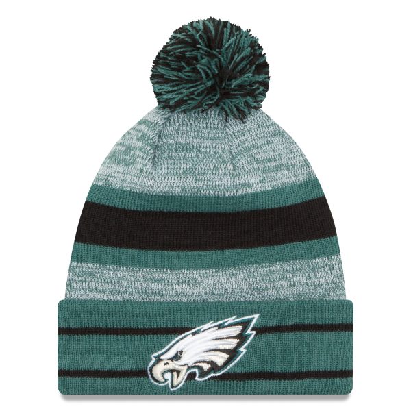 mens new era midnight green philadelphia eagles team logo cuffed knit hat with pom | NFL Jerseys & Hats Collection at Eagles Jerseys