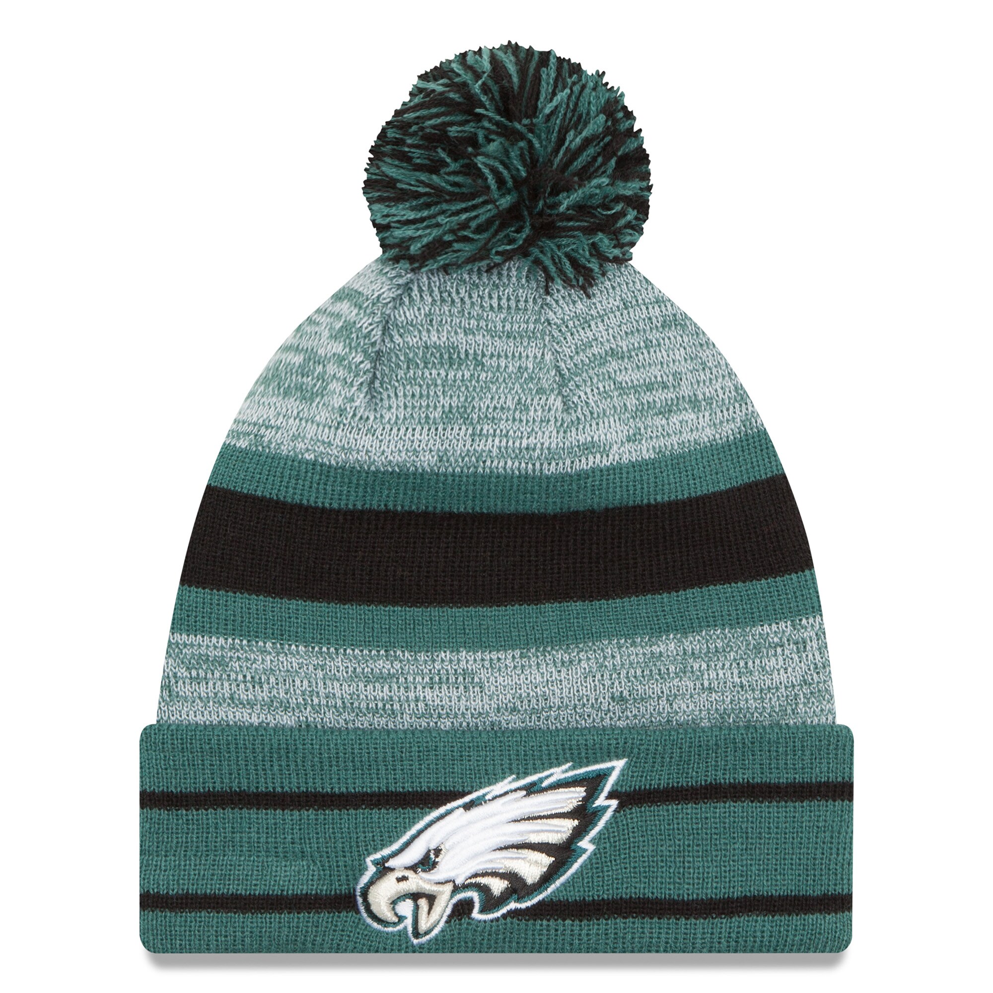 mens new era midnight green philadelphia eagles team logo cuffed knit hat with pom | NFL Jerseys & Hats Collection at Eagles Jerseys