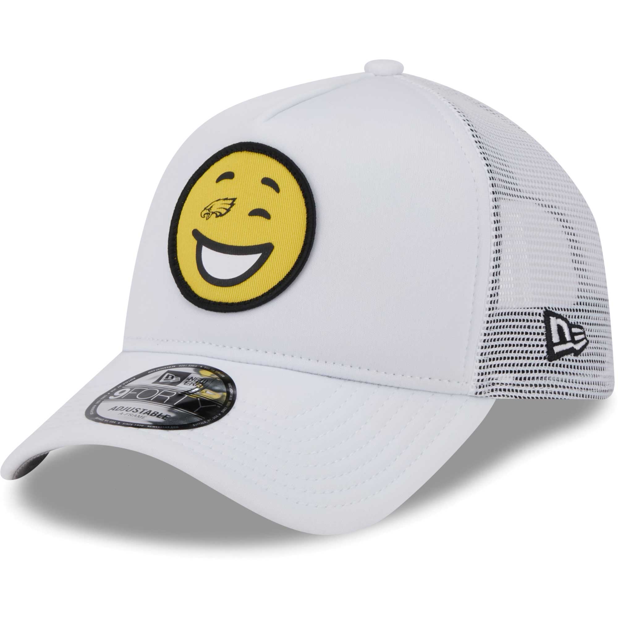 mens new era white philadelphia eagles happy a-frame trucker 9forty snapback hat | NFL Jerseys & Hats Collection at Eagles Jerseys