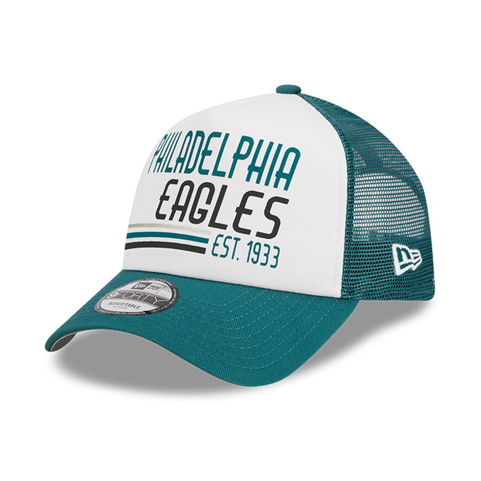 mens new era whitemidnight green philadelphia eagles stacked a-frame trucker 9forty adjustable hat | NFL Jerseys & Hats Collection at Eagles Jerseys