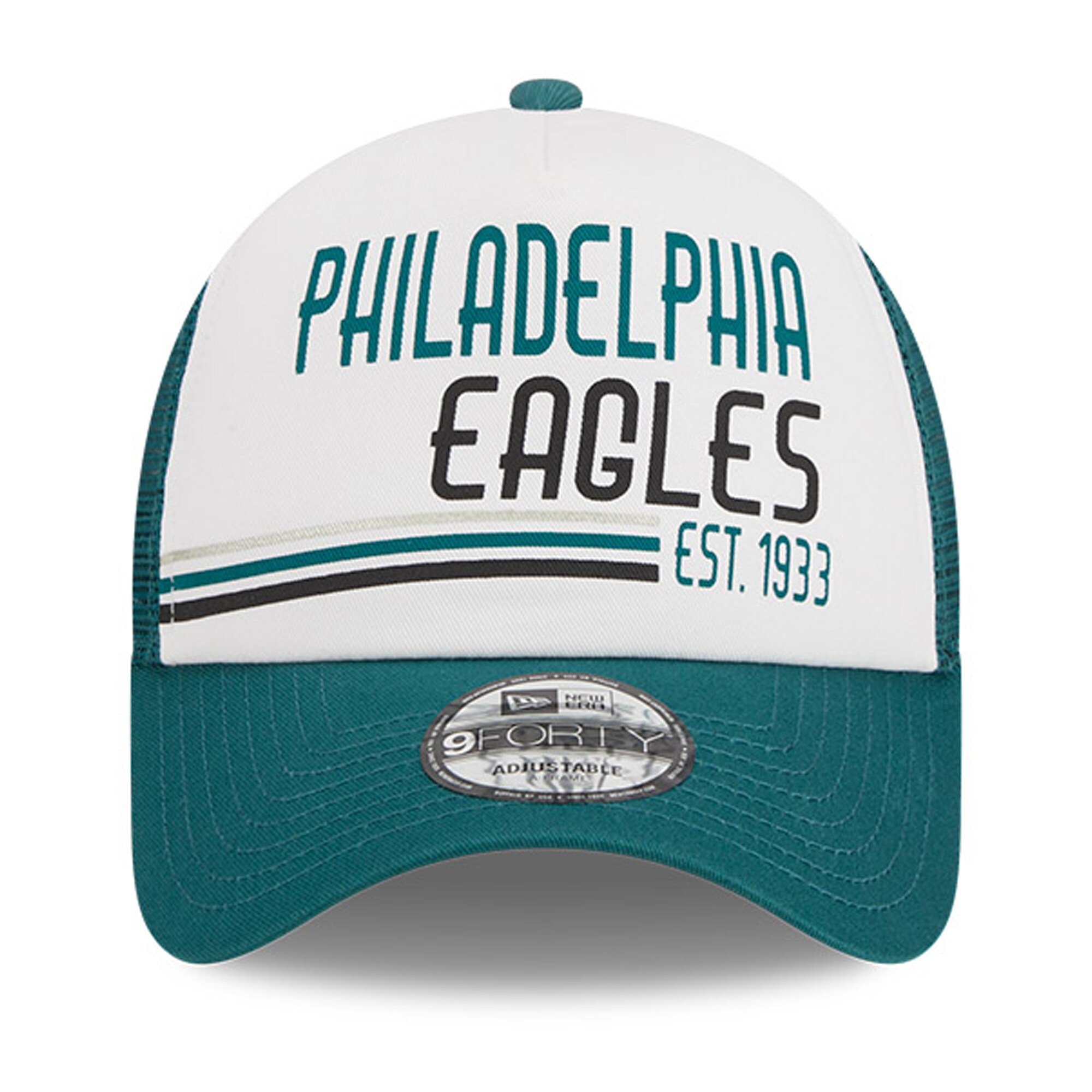 mens new era whitemidnight green philadelphia eagles stacked a-frame trucker 9forty adjustable hat | NFL Jerseys & Hats Collection at Eagles Jerseys