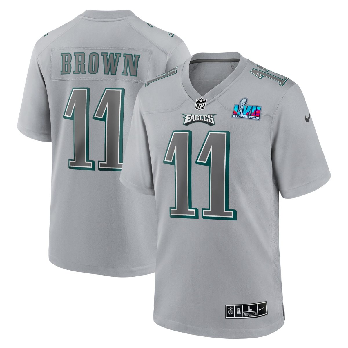 mens nike a.j. brown gray philadelphia eagles super bowl lvii patch atmosphere fashion game jersey | NFL Jerseys & Hats Collection at Eagles Jerseys