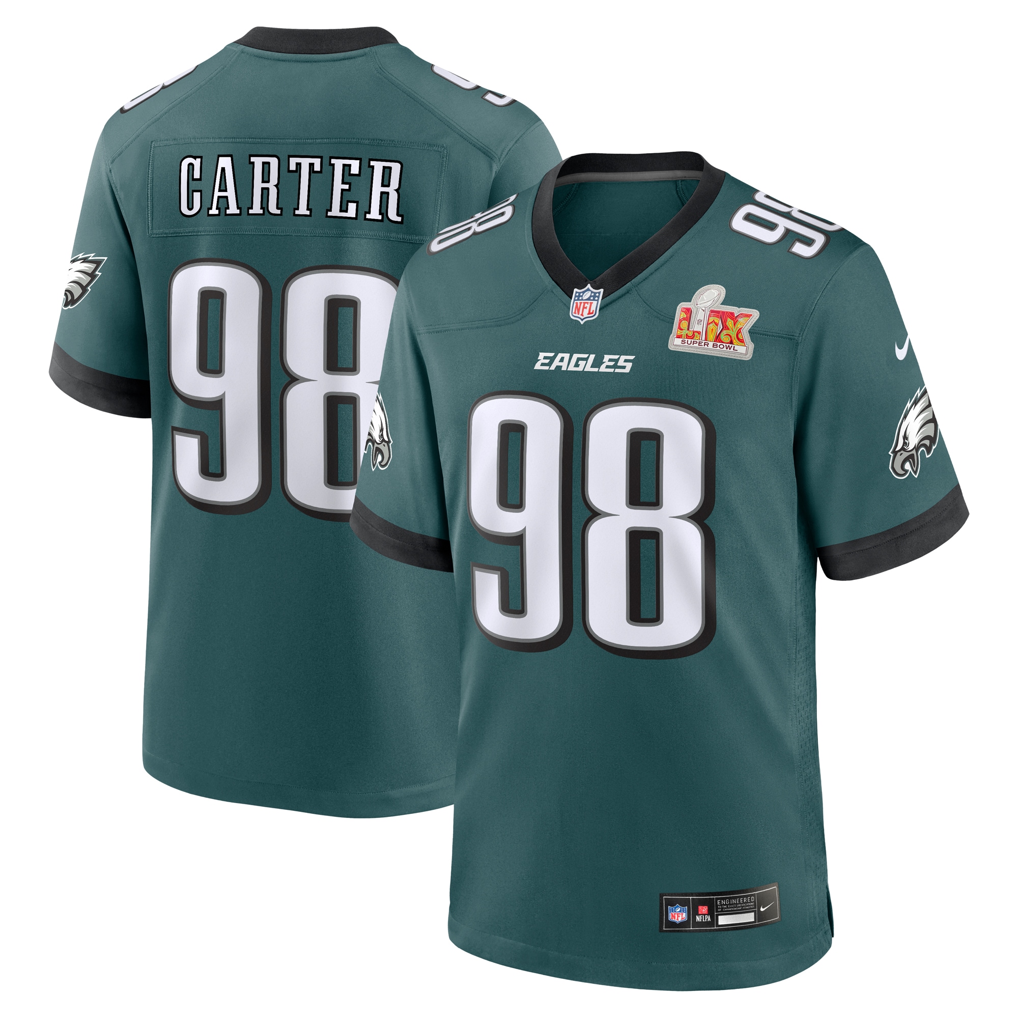 mens nike jalen carter midnight green philadelphia eagles super bowl lix game player jersey | NFL Jerseys & Hats Collection at Eagles Jerseys