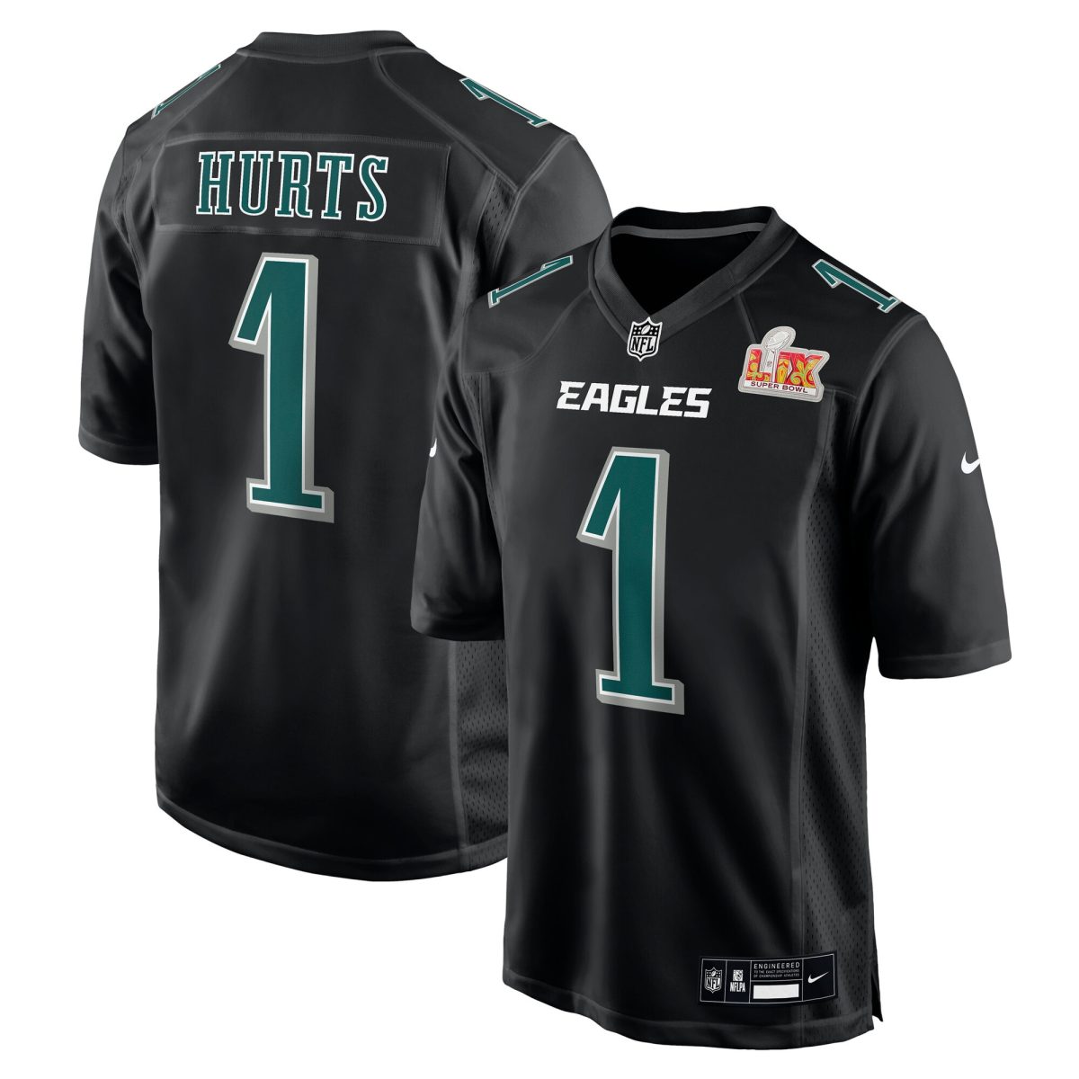 mens nike jalen hurts carbon black philadelphia eagles super bowl lix fashion game player jersey | NFL Jerseys & Hats Collection at Eagles Jerseys