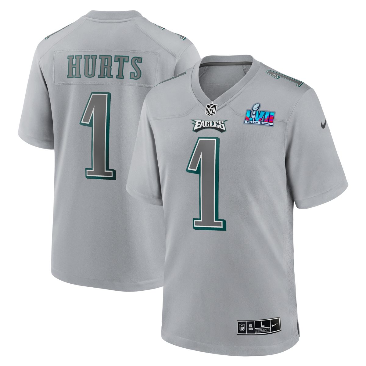 mens nike jalen hurts gray philadelphia eagles super bowl lvii patch atmosphere fashion game jersey | NFL Jerseys & Hats Collection at Eagles Jerseys