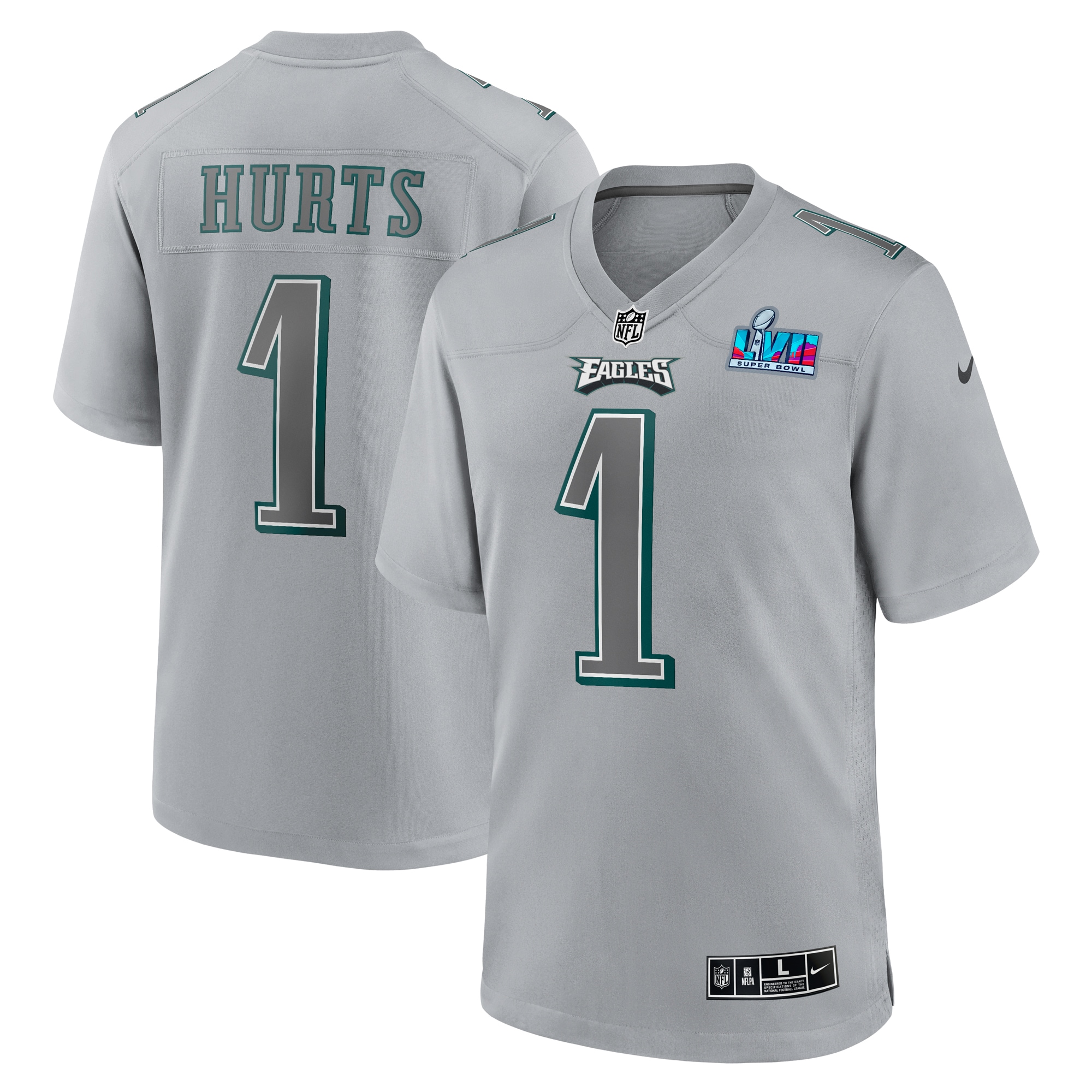 mens nike jalen hurts gray philadelphia eagles super bowl lvii patch atmosphere fashion game jersey | NFL Jerseys & Hats Collection at Eagles Jerseys