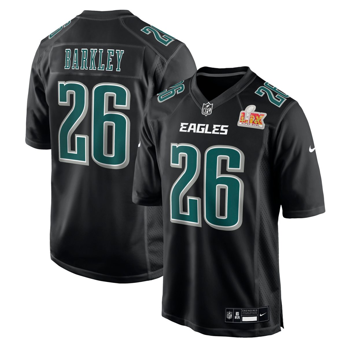 mens nike saquon barkley carbon black philadelphia eagles super bowl lix fashion game player jersey | NFL Jerseys & Hats Collection at Eagles Jerseys