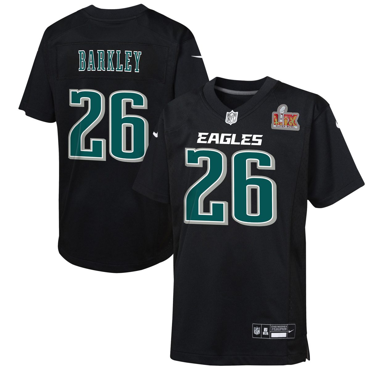 toddler nike saquon barkley carbon black philadelphia eagles super bowl lix patch fashion game player jersey | NFL Jerseys & Hats Collection at Eagles Jerseys