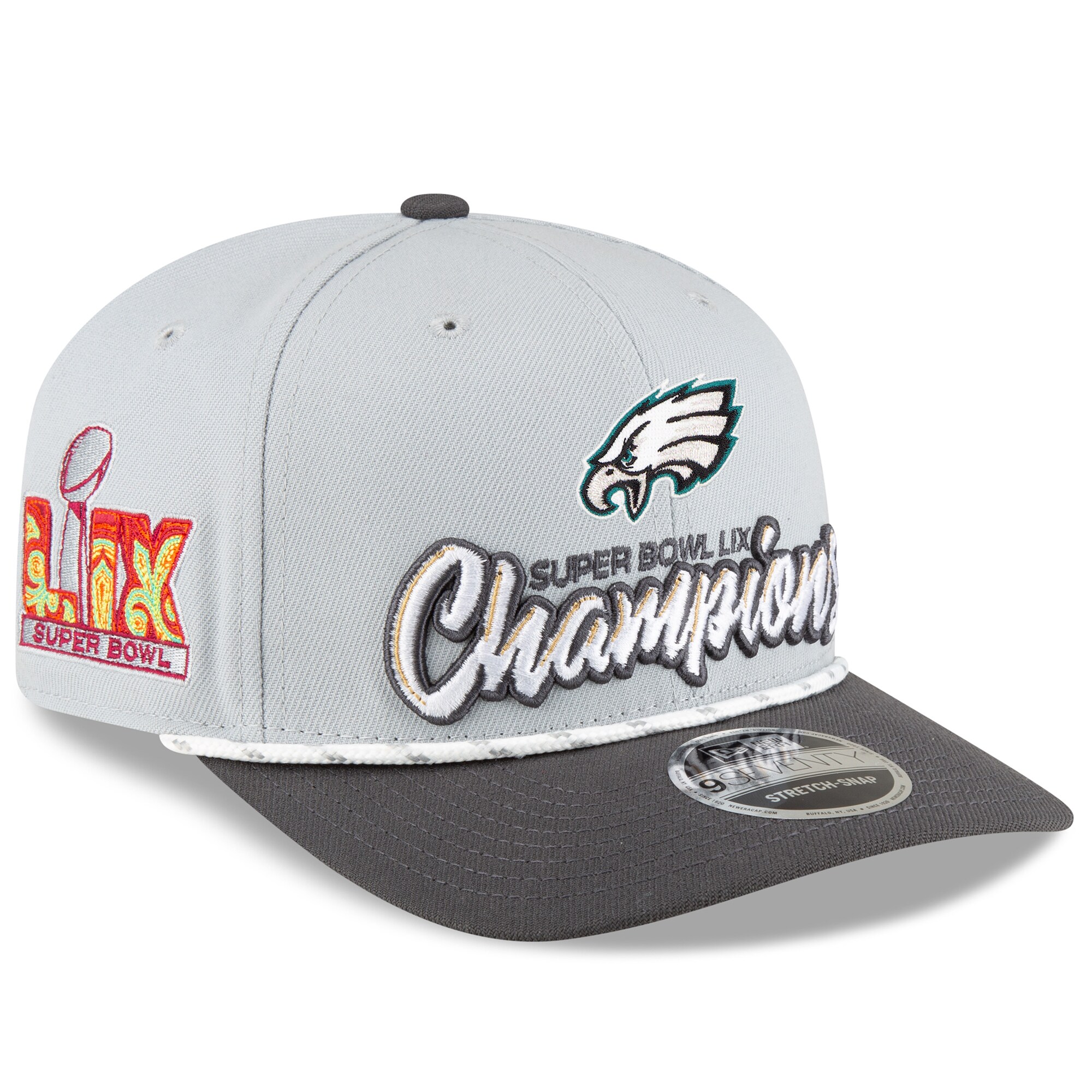 youth new era graycharcoal philadelphia eagles super bowl lix champions locker room trophy collection 9seventy rope adjustable hat | NFL Jerseys & Hats Collection at Eagles Jerseys