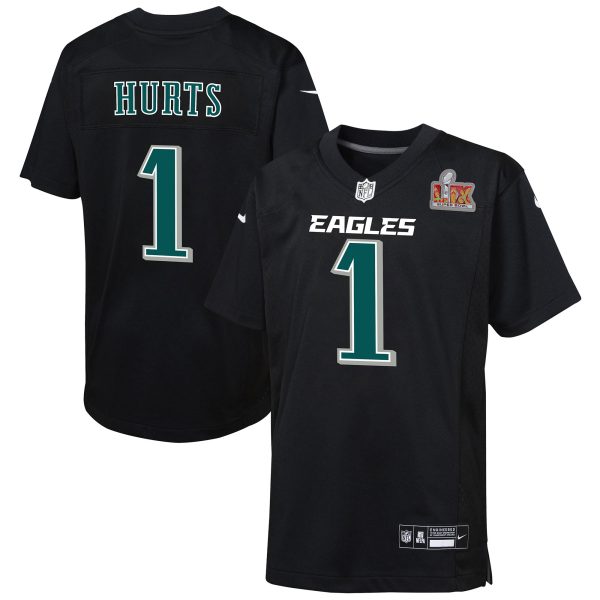 youth nike jalen hurts carbon black philadelphia eagles super bowl lix patch fashion game player jersey | NFL Jerseys & Hats Collection at Eagles Jerseys