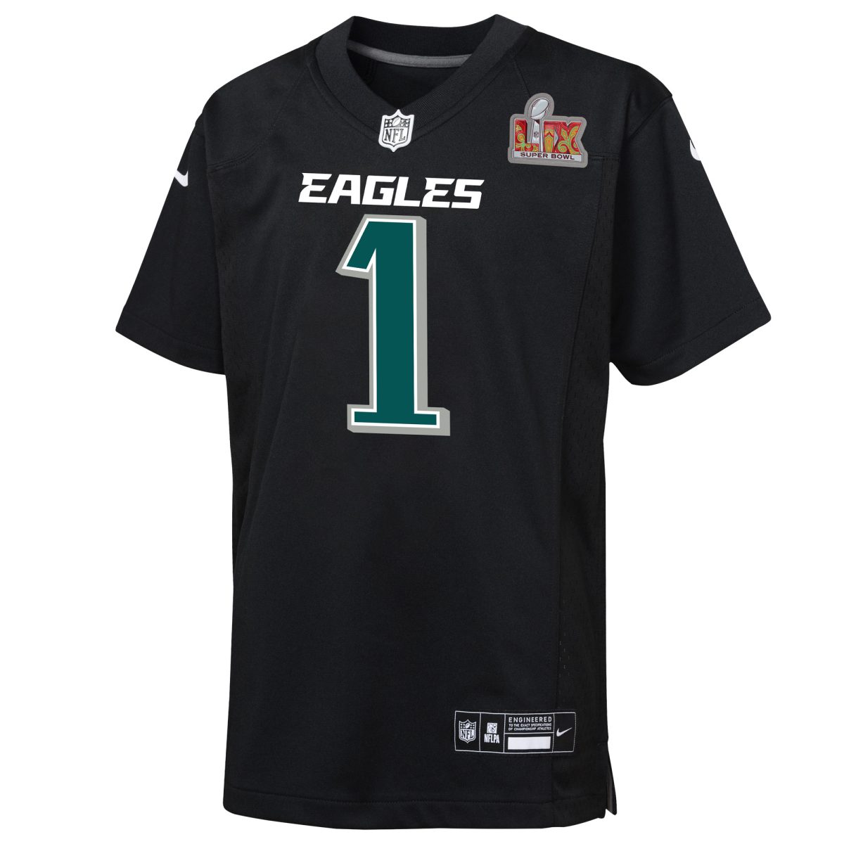 youth nike jalen hurts carbon black philadelphia eagles super bowl lix patch fashion game player jersey | NFL Jerseys & Hats Collection at Eagles Jerseys