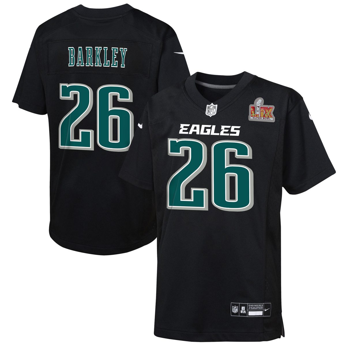 youth nike saquon barkley carbon black philadelphia eagles super bowl lix patch fashion game player jersey | NFL Jerseys & Hats Collection at Eagles Jerseys