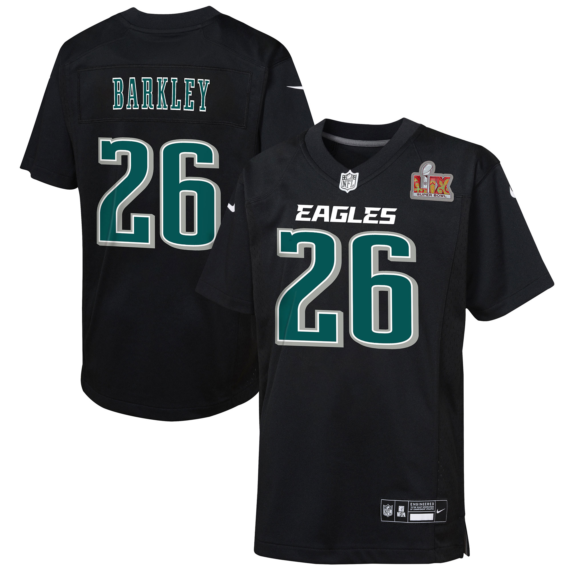 youth nike saquon barkley carbon black philadelphia eagles super bowl lix patch fashion game player jersey | NFL Jerseys & Hats Collection at Eagles Jerseys